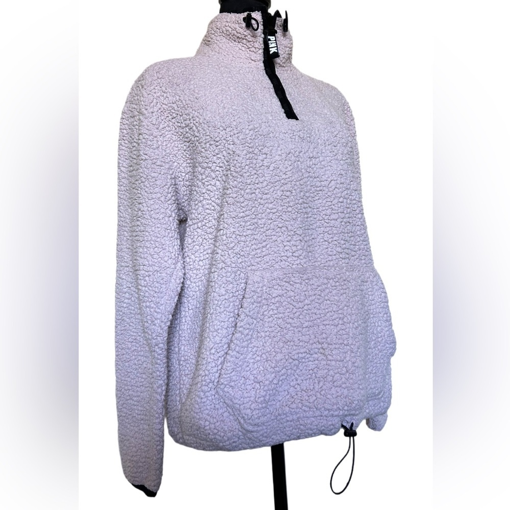 PINK Victorias Secret Woman’s Small Pink Sherpa Pullover Hoodie - Picture 7 of 12